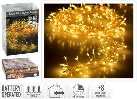 Šviečianti girlianda, su 100 LED, šiltai baltos sp., ilgis 1,5 m, IP44