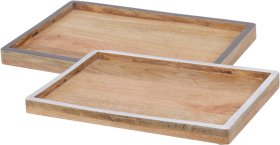 Medinis padėklas, 2 dizainai: natūralus su balta kraštine/natūralus su pilka kraštine, 300 x 200 x 25 mm