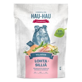 Sausas šunų ėdalas HAU-HAU CHAMPION, be grūdų, su lašiša ir silkė, visiems suaugusiems šunims 1,5kg