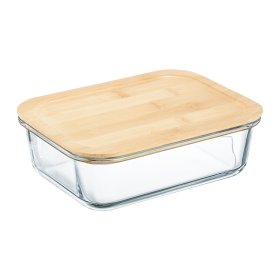 Produktų laikymo indas AMBITION Natural, su bambuko dangteliu, stačiakampio formos, 1500 ml