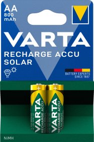Maitinimo elementai VARTA Recharge Accu Solar, įkraunami, saulės šviestuvams, AA 800 mAh, 2 vnt., 56736