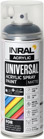 Aerozoliniai dažai INRAL ACRYLIC UNIVERSAL, 400 ml, tamsiai juoda, matinė, RAL9005