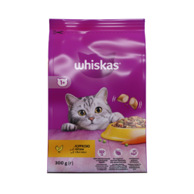 Sausas ėdalas katėms WHISKAS Adult, visavertis pašaras, su vištiena, 300 g