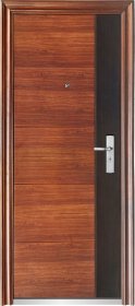 Plieninės durys HELOST MOKA 316P, komplekte su stakta, rankena ir furnitūra, dešininės, spalva rudo riešuto su juodu dekoru, matmenys 2050x860x70 mm