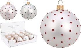 Eglutės žaisliukas, matinis, sidabro sp., su raudonos arba žalios sp. taškeliais, skersmuo 8 cm