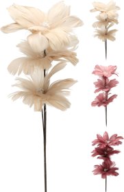 Dirbtinė gėlė iš plunksnų, 3 skirtingi šviesių spalvų dizainai, 65 cm