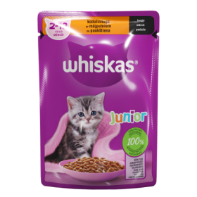 Konservuotas ėdalas kačiukams WHISKAS Junior, su paukštiena, 85 g