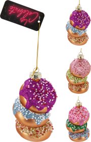 Eglutės žaisliukas Spurgos, stiklas, 3 skirtingos spalvų kombinacijos, 7,2 x 7,2 x 9,9 cm