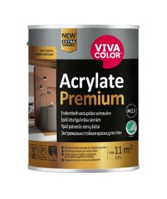 Vandeniniai vidaus dažai VIVACOLOR Acrylate Premium, 0,9 l, A bazė, matiniai, atsparūs drėgmei