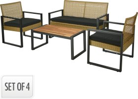 Sodo baldų komplektas, 4 dalys, stalas, 2 foteliai, dvivietė sofa