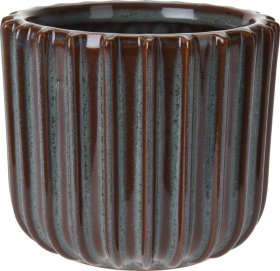 Kambarinis keraminis vazonas, gintarinės/žalsvos sp., 13 x 13 x 11 cm.