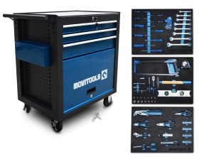 Įrankių vežimėlis MOVITOOLS, 3 stalčiai + 103 įrankiai ir priedai
