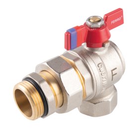 Pilno pralaidumo rutulinis ventilis FERRO Power, kampinis, vidud-išorė, su veržiama jungtimi, 1 "