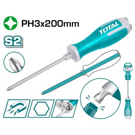 Smūginis kryžminis atsuktuvas TOTAL, magnetinis, S2 industrial, PH3, 8x200mm, THGSPH32006