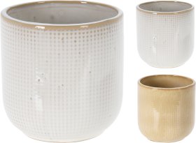 Kambarinis keraminis vazonas, 2 skirtingų sp., blizgus, 11 x 11 x 11 cm.