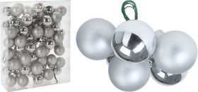 Eglutės žaisliukai, sidabrinės sp., 6 vnt., 30 mm