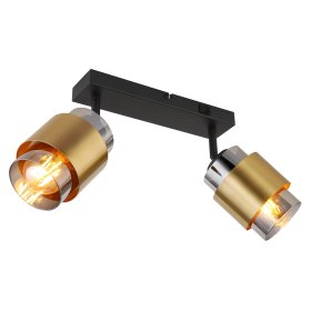 Kryptinis šviestuvas GLOBO Milley, E27, 2 x 40W, 230V, su jung., juodos matinės sp. metalas, dūmų sp. stiklas, žalvarinis žiedas, 100x260x145mm, 15560-2