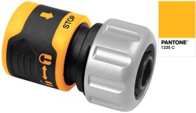 Greita jungtis žarnai HERVIN GARDEN+ HG-28208-01, tinka Ø16-19 mm (5/8-3/4") žarnoms, su vožtuvu, saugus pasukamas užfiksavimo mechanizm, metalinis dangtelis