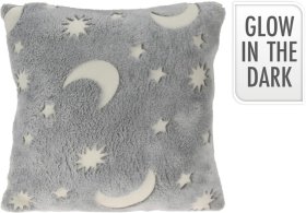 Pagalvė su žvaigždėmis ir mėnuliais, šviečianti tamsoje, pilkos sp.,  40 x 40 cm