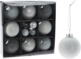 Eglutės žaisliukų rinkinys, 16 vnt., baltos ir melsvos sp., su karoliukais, skersmuo 3-6 cm