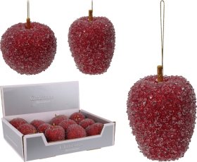 Eglutės žaisliukas Obuolys, raudonos sp. su blizgučiais, 80 x 80 x 80 mm