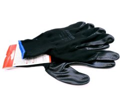 Pirštinės HERVIN, (9)L dydis, juoda spalva, poliesterinės, aplietos juodu nitrilu, CE, NLP002