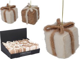 Kalėdinė dekoracija Dovanų dėžutė, pakabinama,2 spalvos (ruda, smėlio), 7,5 x 5 x 7 cm