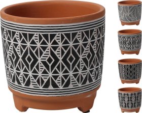 Kambarinis keraminis vazonas, 4 skirtingi dizainai, 13,7 x 13,7 x 13,2 cm.