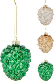 Eglutės žaisliukas Kankorėžis, stiklas, 3 skirtingos sp., 7,4 x 7,4 x 9,2 cm