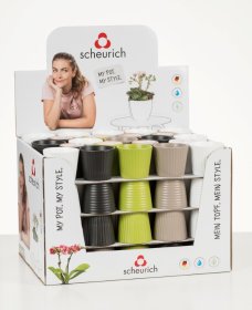 Kambarinis keraminis vazonas SCHEURICH ANTHRAZIT (937/07), baltos sp., skersmuo 7 cm.