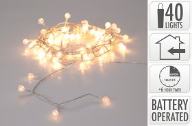 LED girlianda, 40 apskritų lempučių, šiltai baltos sp., permatomas laidas ilgis 3 m