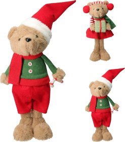 Kalėdinė dekoracija Meškiukas, 2 dizainai (berniukas su kepure, mergaitė su sijonėliu ir ausinėmis), 16 x 13 x 37 cm