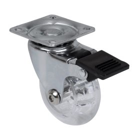 Pasukamas ratukas WALTECO, d-50mm, skaidrus, su plokštele, su stabdžiu, apkrova 40 kg