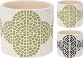 Kambarinis keraminis vazonas, su gėlės mozaika, 2 skirtingų sp., 12 x 12 x 10 cm.