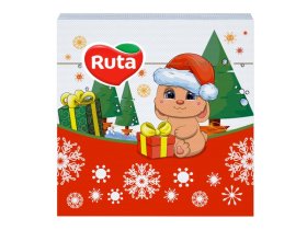 Servetėlės RUTA, 33 x 33 cm, 20 vnt., 2 sluoks., kalėdinis zuikis, raudonos sp.