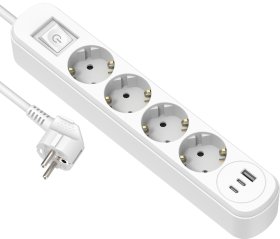 Ilgiklis ELECTRALINE 62520, 4 lizdai, USB-A, 2xUSB-C, 1,5 m, su įž., su jungikliu, 3x1, IP20, baltos sp.