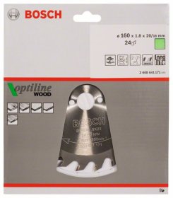 Medienos pjovimo diskas BOSCH Optiline Wood, 160 x 20/16 x 1,8 mm, 24