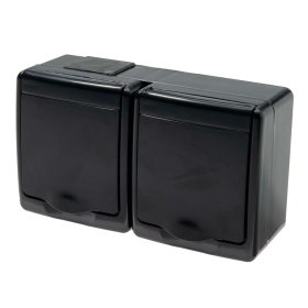 Kištukinis lizdas PAWBOL Beta, 2 vietų, paviršinis, su įž., IP44, juodos sp., D.3713SCGG/1