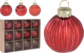 Eglutės žaisliukai, stikliniai, raudonos sp., 12 vnt., 40 mm