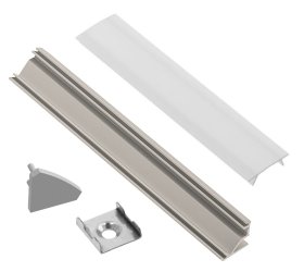Profilis LED juostoms EUROLIGHT Al-C2-G, aliuminis, kampinis, pilkos spalvos anoduotas, ilgis 2 m, komplekte matinis dangtelis, 4 antgaliai ir 4 laikikliai