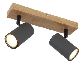 Kryptinis šviestuvas GLOBO Robby, GU10, 2 x 35W, 230V, metalinis, matinės juodos sp. su medžio imitacija, 60 x 120 x 260 mm, 57911-2G