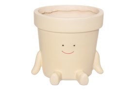 Kambarinis keraminis vazonas 4Living Smiley, sėdintis, smėlinės sp., 10 x 10 x 9 cm.