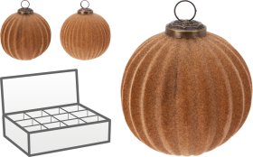 Eglutės žaisliukas, gofruotas, flokuotas stiklas, rusvos sp., skersmuo 10 cm