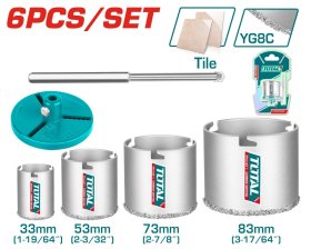 Gręžimo karūnų rinkinys glazūrai TOTAL, 33-83 mm, 6 vnt., TAC44061