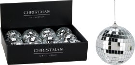 Eglutės žaisliukas, stiklas, veidrodinės sidabrinės sp., skersmuo 10 cm