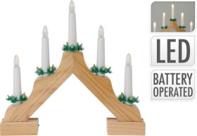 Kalėdinė LED žvakių dekoracija, 5 LED, su mediniu tilteliu