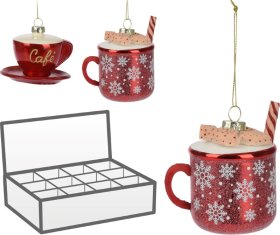 Eglutės žaisliukas Puodelis, stiklinis, raudonos sp., 2 dizainai