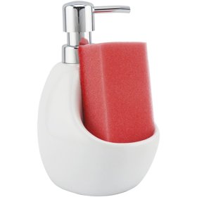 Muilo dozatorius Amp_005M, keramikinis,  su kempinėle, baltos spl., pastatomas