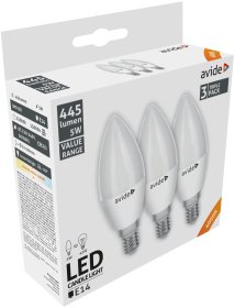 LED lempa AVIDE 5W (=43W), E14 žvakė, NW, 4000K, 220-240V, 445 lm, 15.000 val., 3 vnt.