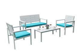 Lauko baldų komplektas NOVELLY HOME SF4002, metalas,,mėlynos pagalvės, stalas 98 x 48 x 39 cm, kėdės 62,5 x 64 x 78 cm,sofa 120 x 64 x 39 cm